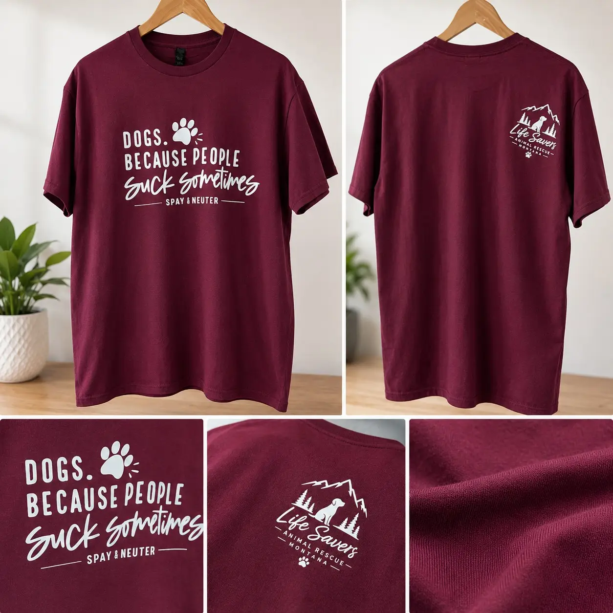 Dogs. Because People Suck Sometimes - Red T-Shirt front and back